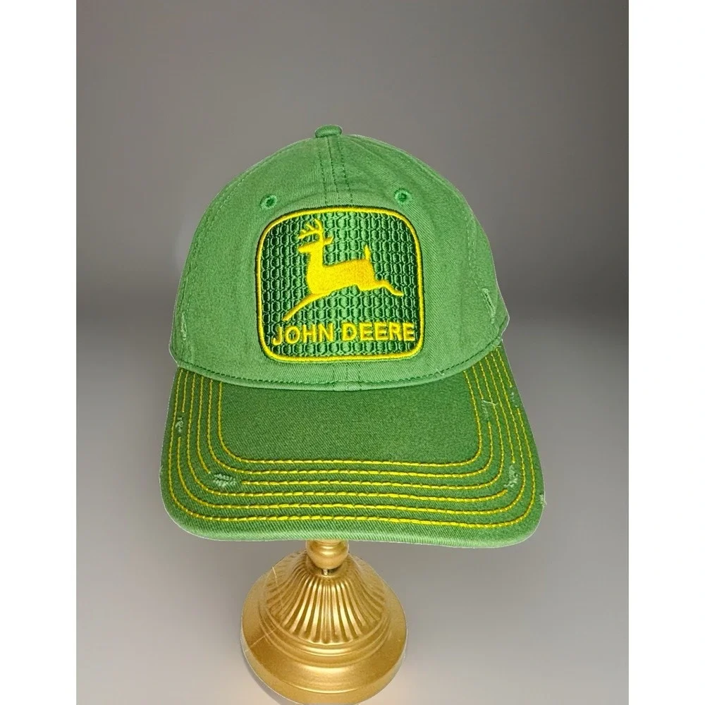 John Deere Distressed Green Snapback Baseball Cap Hat Metallic Logo LP48321